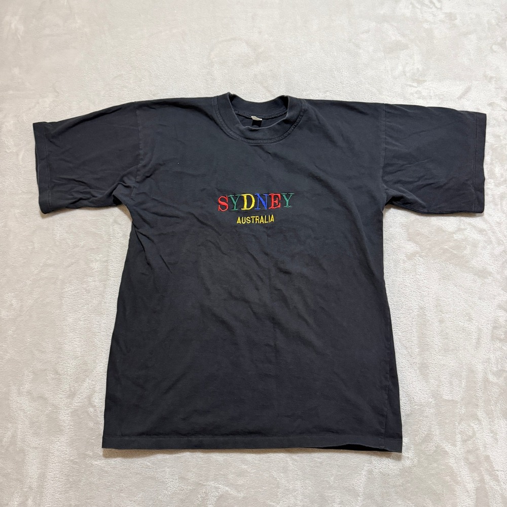 VTG Sydney Australia Graphic T-Shirt Mens XL (Fit M) Black Single Stitch Y2K